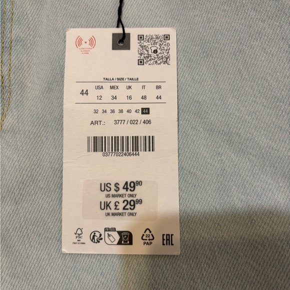 Zara High Waist Palazzo Fit Jeans in Light Blue Size 12. NWT - Picture 10 of 14